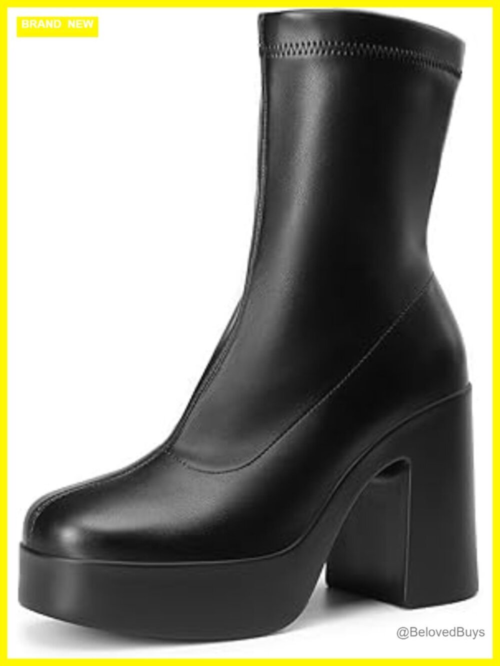 Chunky Platform Gogo Ankle Boots Square Toe High Block Heel PU Upper